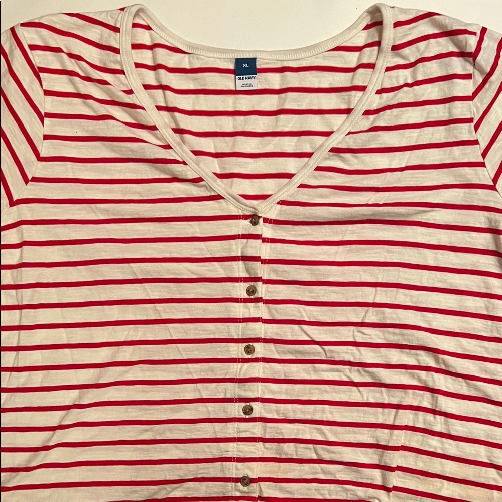 Old Navy Red and White Striped Short Sleeve Tee